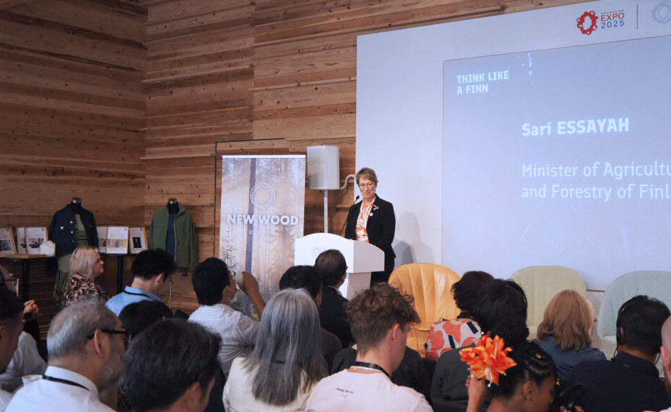 Minister of Agriculture and Forestry, Sari Essayah opening the event at Expo 2025